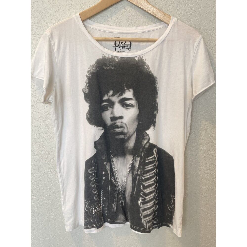 Vintage 1985 Jimi Hendrix T-shirt Size L White Women Hollywood Legends